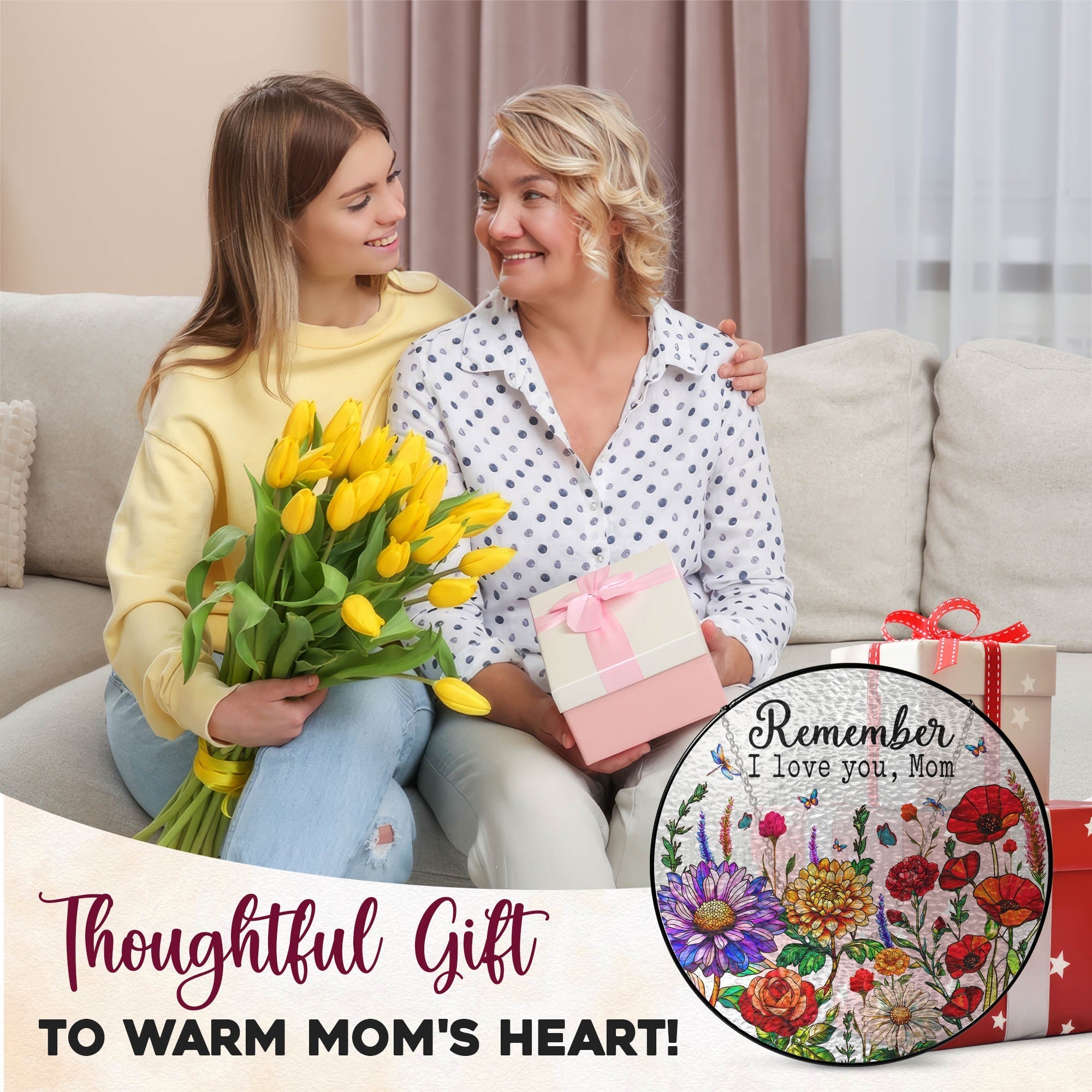 Colorful Mom & Grandma Garden Window Art. Unique Evergreen Gift for Home Décor and Patio 3-Day Shipping