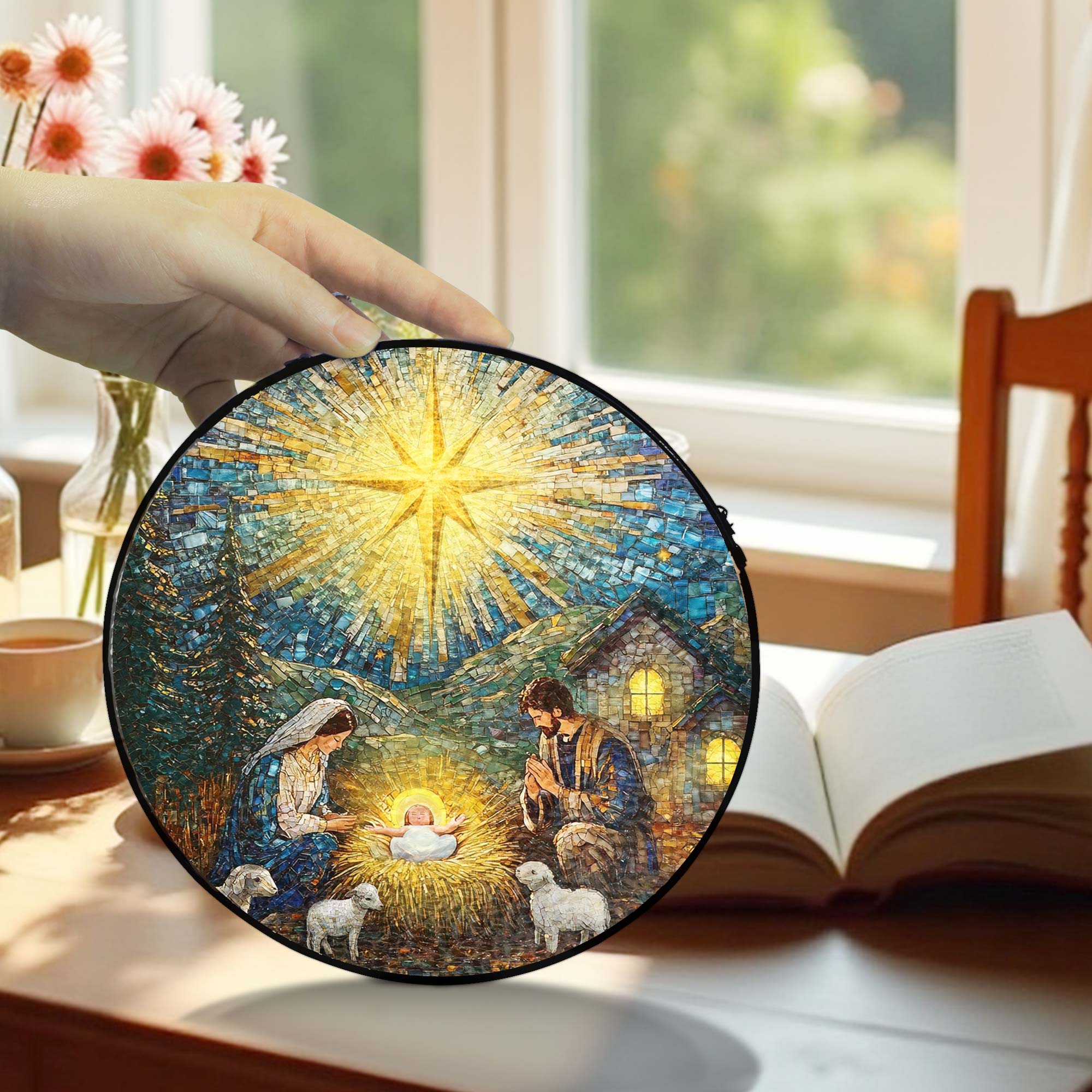 Nativity of Jesus Stained Glass Suncatcher | Holy Night Christmas Decor
