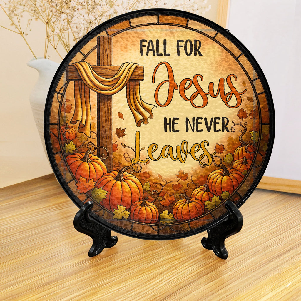 Fall Thanksgiving Pumpkins Stained Glass Suncatcher Fall for Jesus He Never Leaves