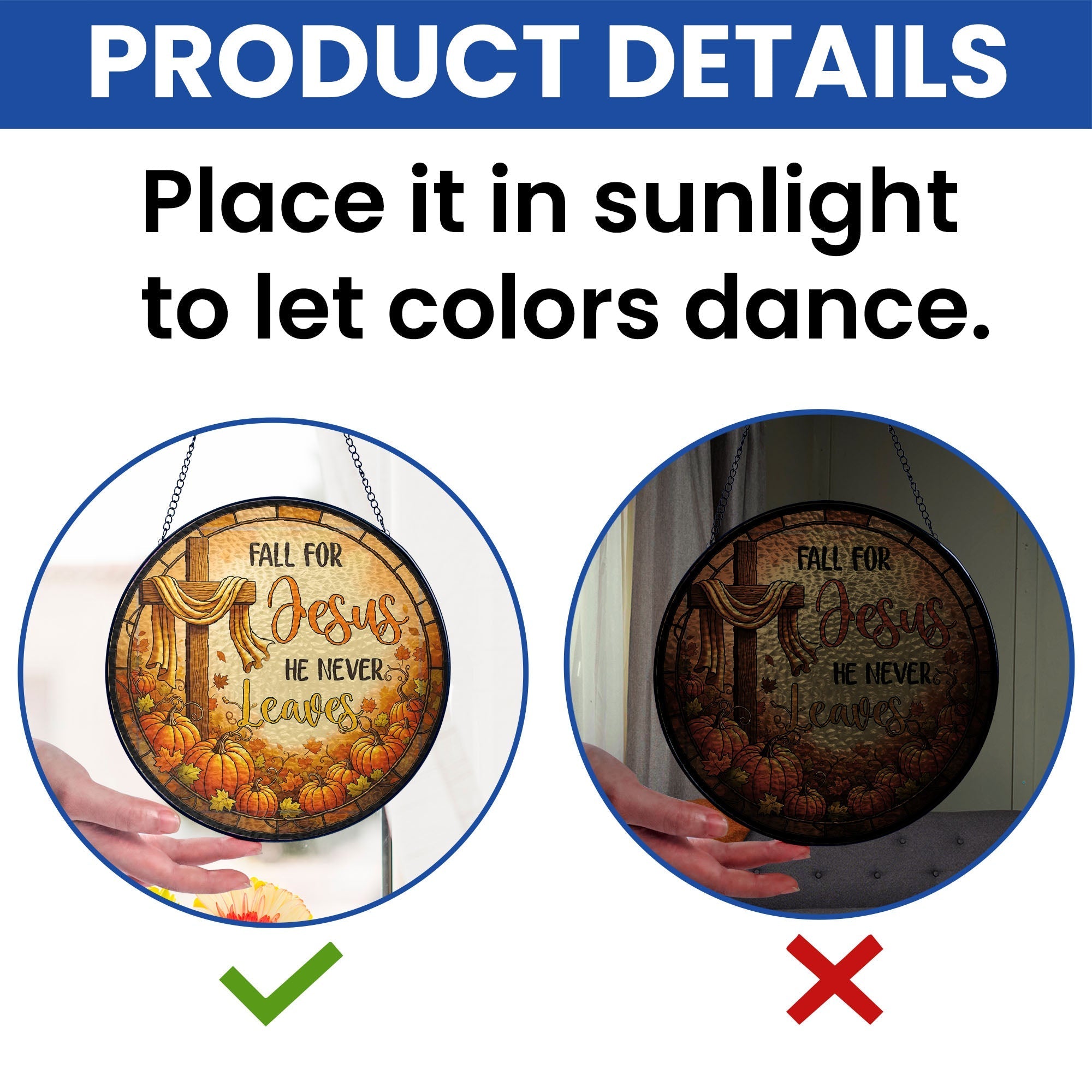 Fall Thanksgiving Pumpkins Stained Glass Suncatcher Fall for Jesus He Never Leaves